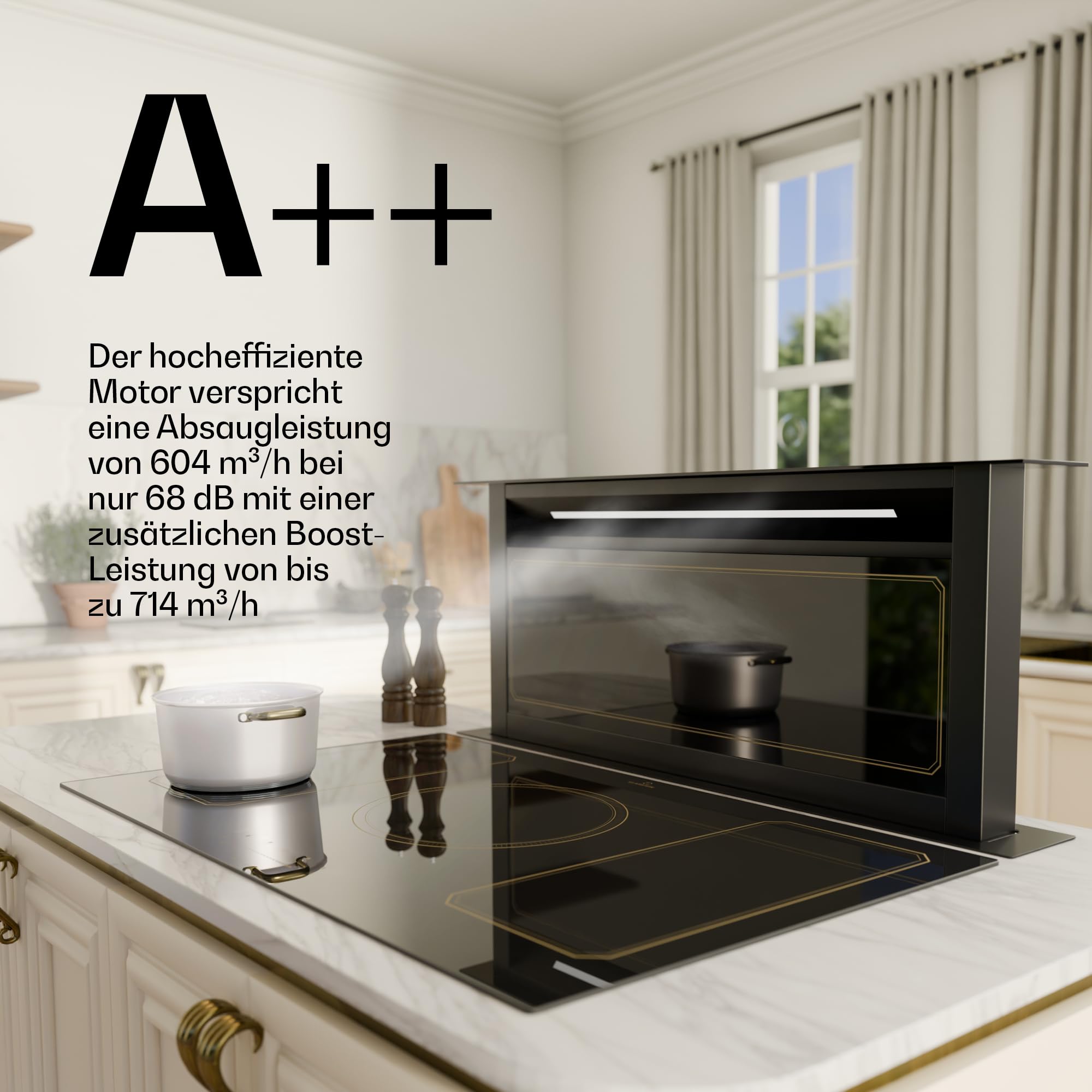 Klarstein Victoria Downdraft Dunstabzugshaube A++ 720 m³/h 52 dB Touchscreen LED Schwarz
