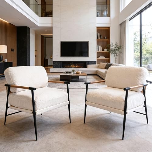 Miniatura 24 de LukeAlon Juego de 2 sillas auxiliares de piel sintética, sillas de descanso ultra suaves con patas de metal, sillones modernos tapizados de mediados
