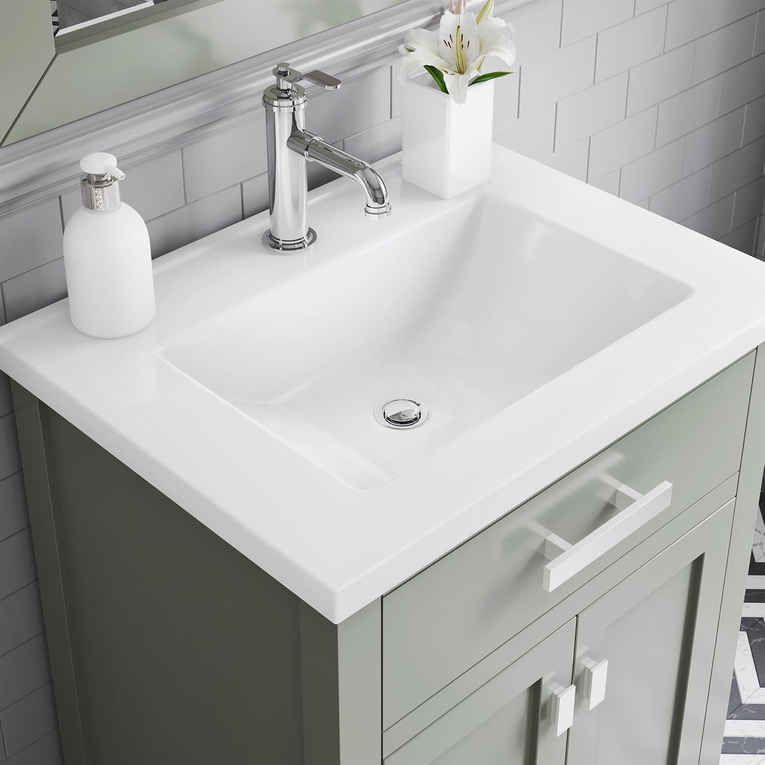 Water Creation Myra 24" Wood Single Bathroom Vanity in Glacial Green/White