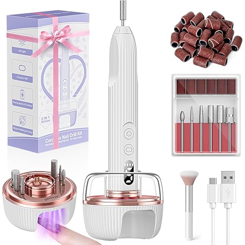 Electric Nail File,Nail Drill Kit with Nail Lamp,Cordless Nail Filer for Acrylic Gel Nails,Professional Nail Drill Machine Polishing Tool Manicure Pedicure Kit Efile Nail Supplies for Home Salon