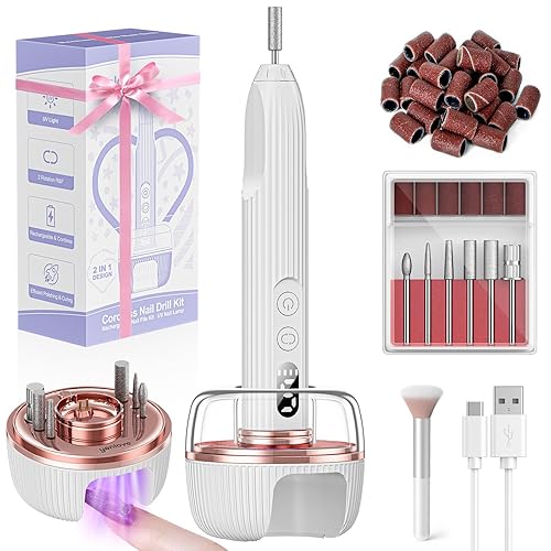 Lima de uñas eléctrica, kit de taladro de uñas con lámpara de uñas, lima de uñas inalámbrica para uñas de gel acrílico, herramienta profesional de