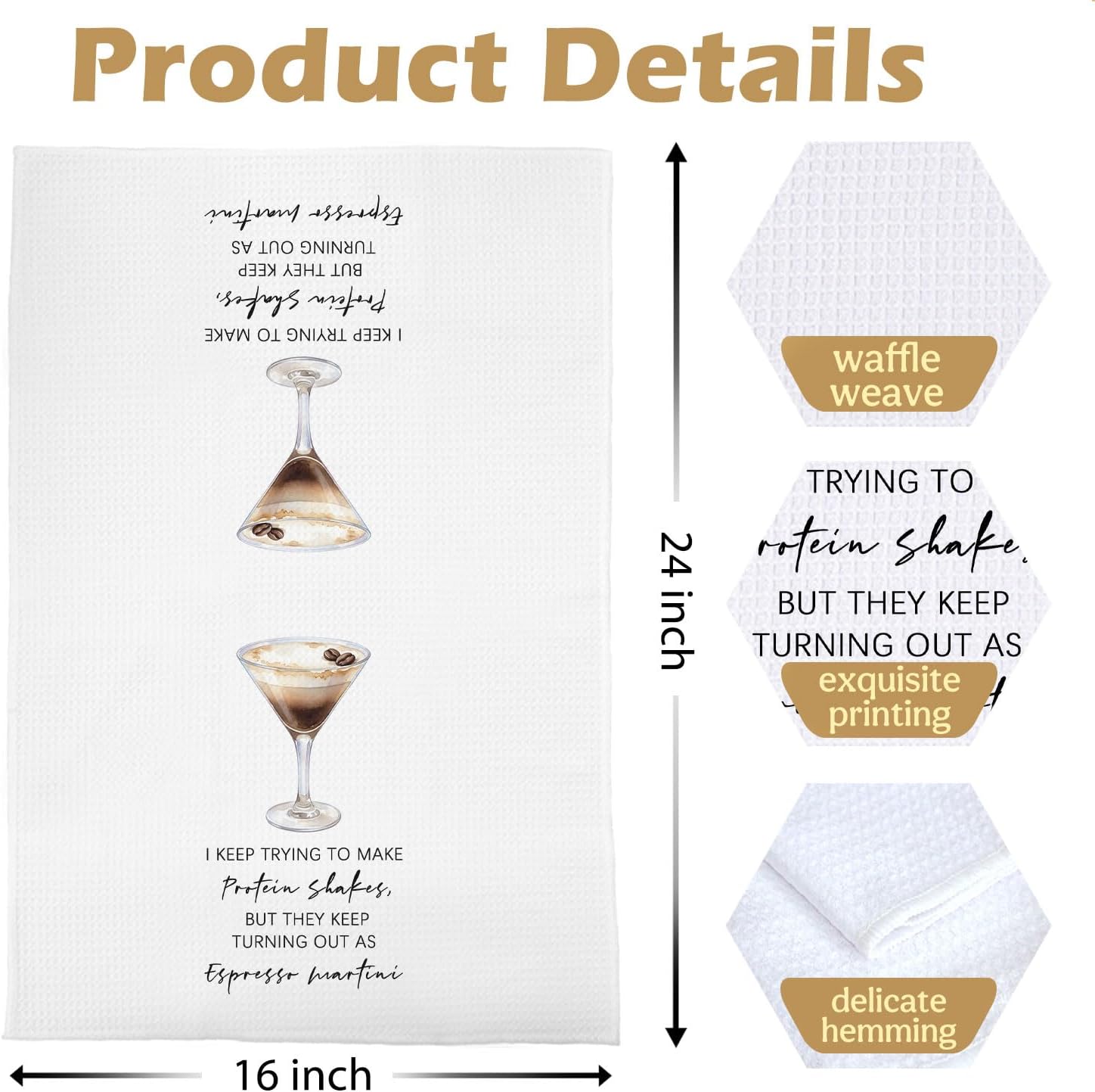 Espresso Martini Kitchen Towels - Espresso Martini Gifts Decorative Waffle Dish Towels, Cocktail Lovers Gifts Hand Towel, Hostess Gift Tea Towel, 16x24 Inch
