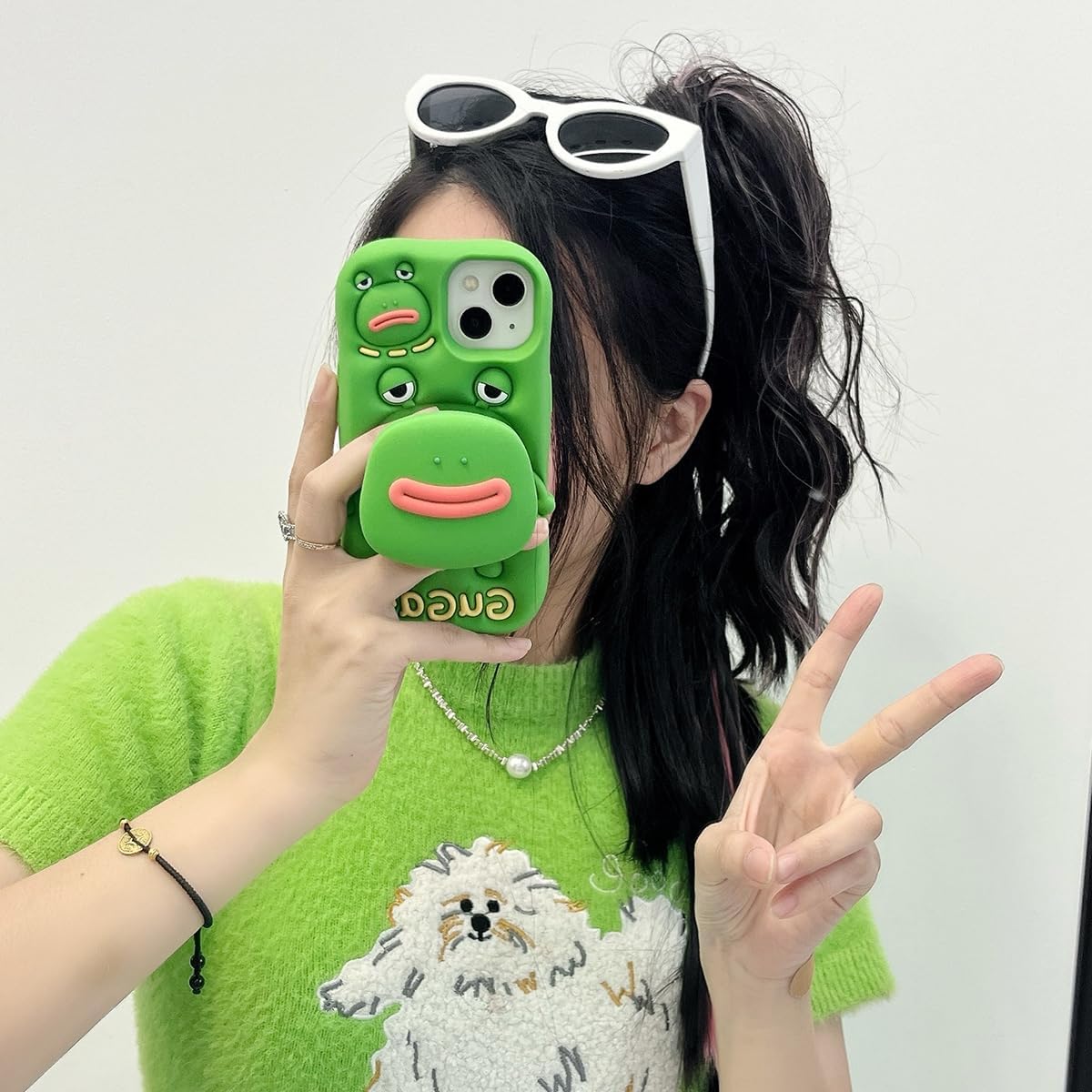 Bracket Phone Case Compatible with iPhone 17，Cute 3D Cartoon Ugly Frog Holder Funny Soft Silicone Shockproof Protective Cover for Women Girls image 3