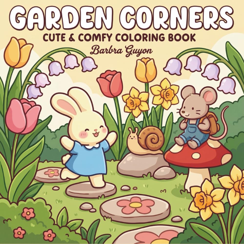 Garden Corners: Cute & Comfy Coloring Book for Kids, Teens & Adults: Featuring Adorable Animals, Whimsical Flowers, and Relaxing Nature Scenes for Stress Relief and Creativity
