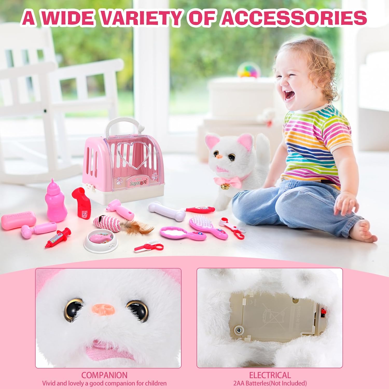 WorWoder 15PC Robot Plush Electronic Interactive Cats That Move and Meow Walking Wagging Lifelike Stuffed Kitten Toy pet for Girls Kid Parts (White) - Image 4