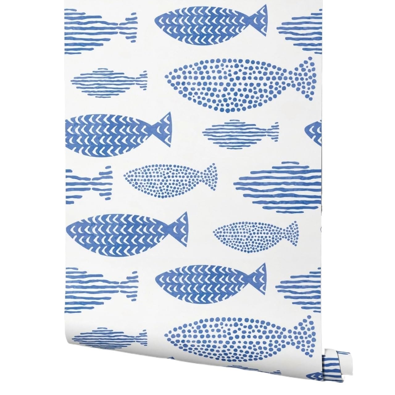 Luysgbxr Peel And Stick Fish Wallpaper Watercolor Blue Fishes Wallpaper Removable For Bedrooms(,50Cm X 300.0Cm)