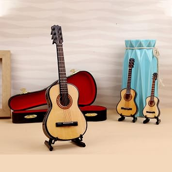Single Guitar Model, Wooden Lifelike Miniature Guitar Ornament With Hanging Lanyard For Christmas Tree And Home Decoration