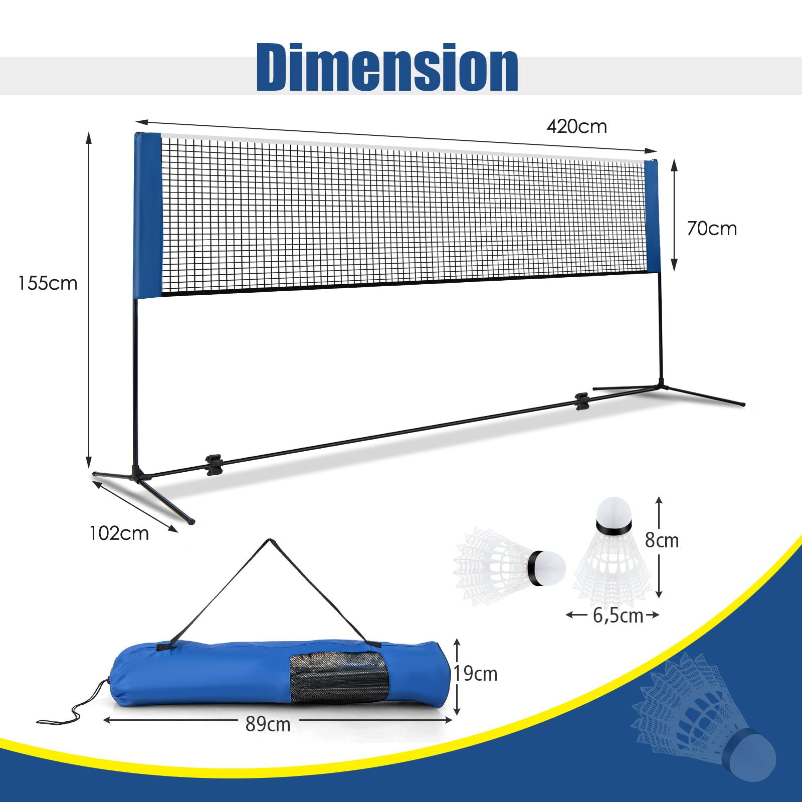 Filet De Badminton Portable - GOPLUS - Réglable Hauteur - Poteaux - Set