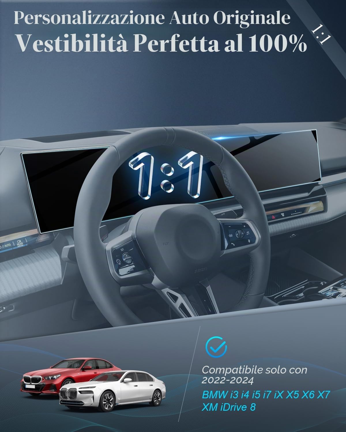 BIBIBO Pellicola protettiva per navigazione i3 i4, compatibile con BMW i3 i4 i5 i7 iX X5 X6 X7 XM iDrive 8 2022-2025, in vetro temperato 9H, pellicola protettiva per display per navigatore GPS