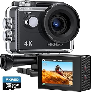 اكاسو كاميرا اكشن EK7000 4K30FPS 20MP UHD تحت الماء بزاوية واسعة 170 درجة مقاومة للماء 98 قدم تدعم الميكروفون الخارجي (اسود+64)