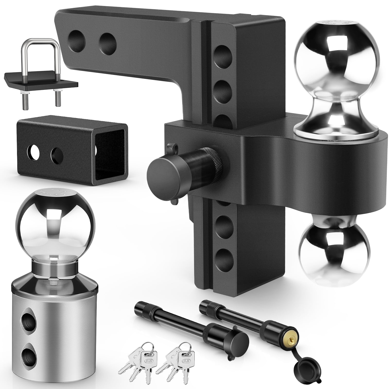 Kohree 6" Adjustable Trailer Hitch Kit Fit 2" & 2.5" Receiver, Drop Hitch with 3 Ball 1-7/8", 2", 2-5/16", 12500 LBS GTW Heavy Duty Tow Hitch for Class III & IV Vehicles