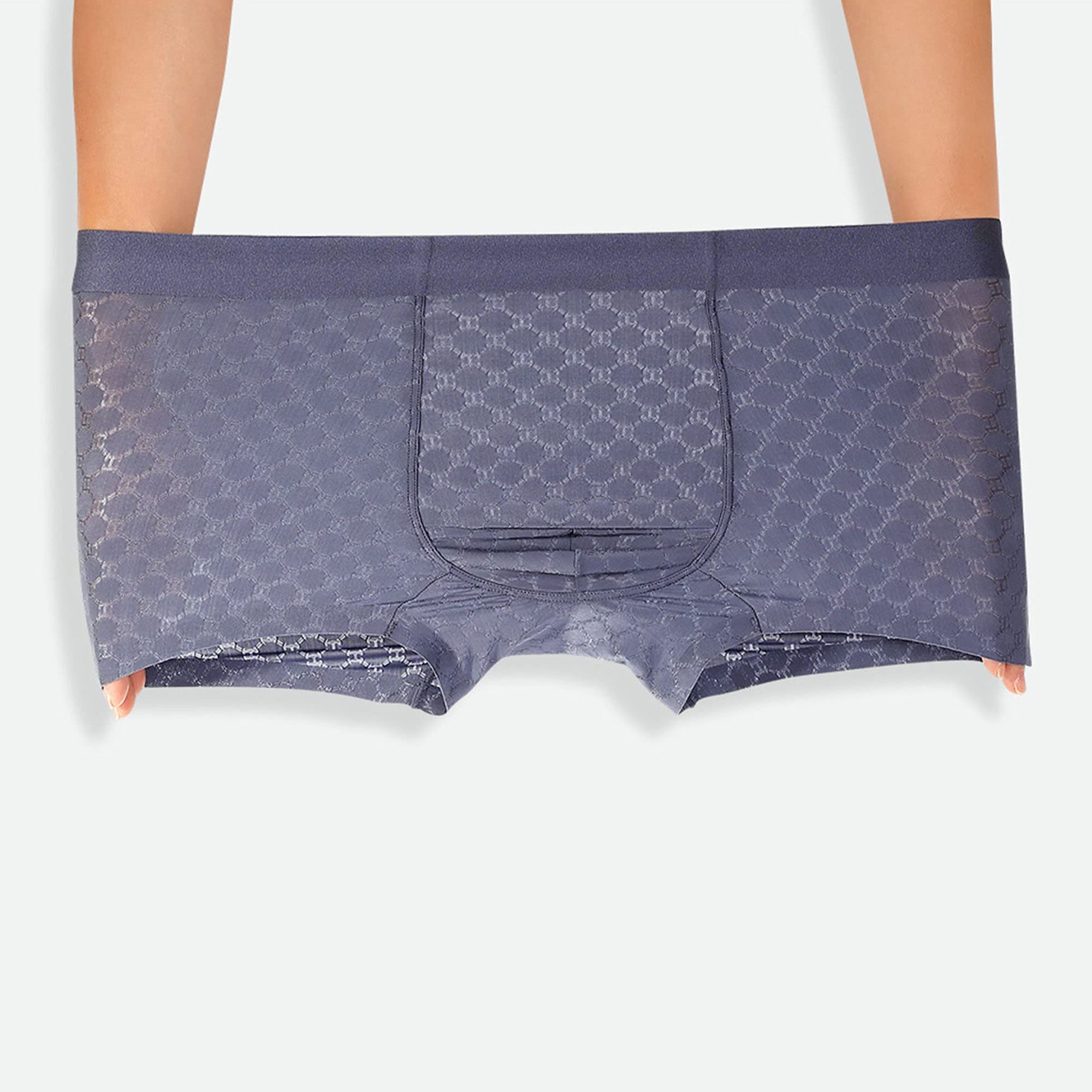 JEKE-DG Mens Ice Silk Trunk Underwear Breathable Cool Boxer Briefs Ultra-Thin Stretch Boxers With Bulge Pouch (3X-Large,Gray 10-1pc)