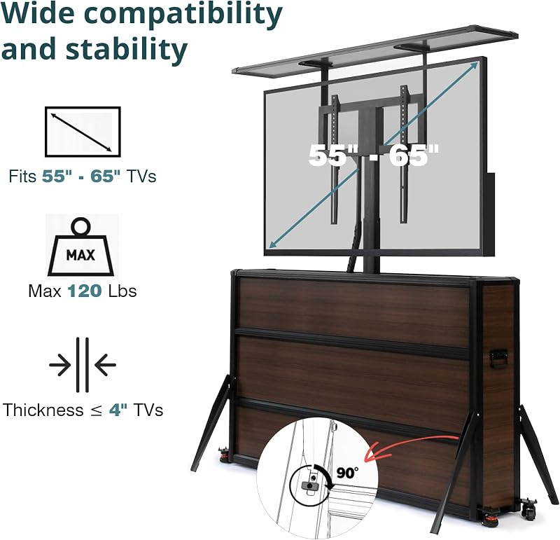 Outdoor TV Lift Cabinet Weatherproof, Motorized Hidden Aluminum TV Cabinet with Wood Finish, Outdoor TV Stand for Patio, Deck and Backyard, Fits 55–65 Inch Flat Screens image 3