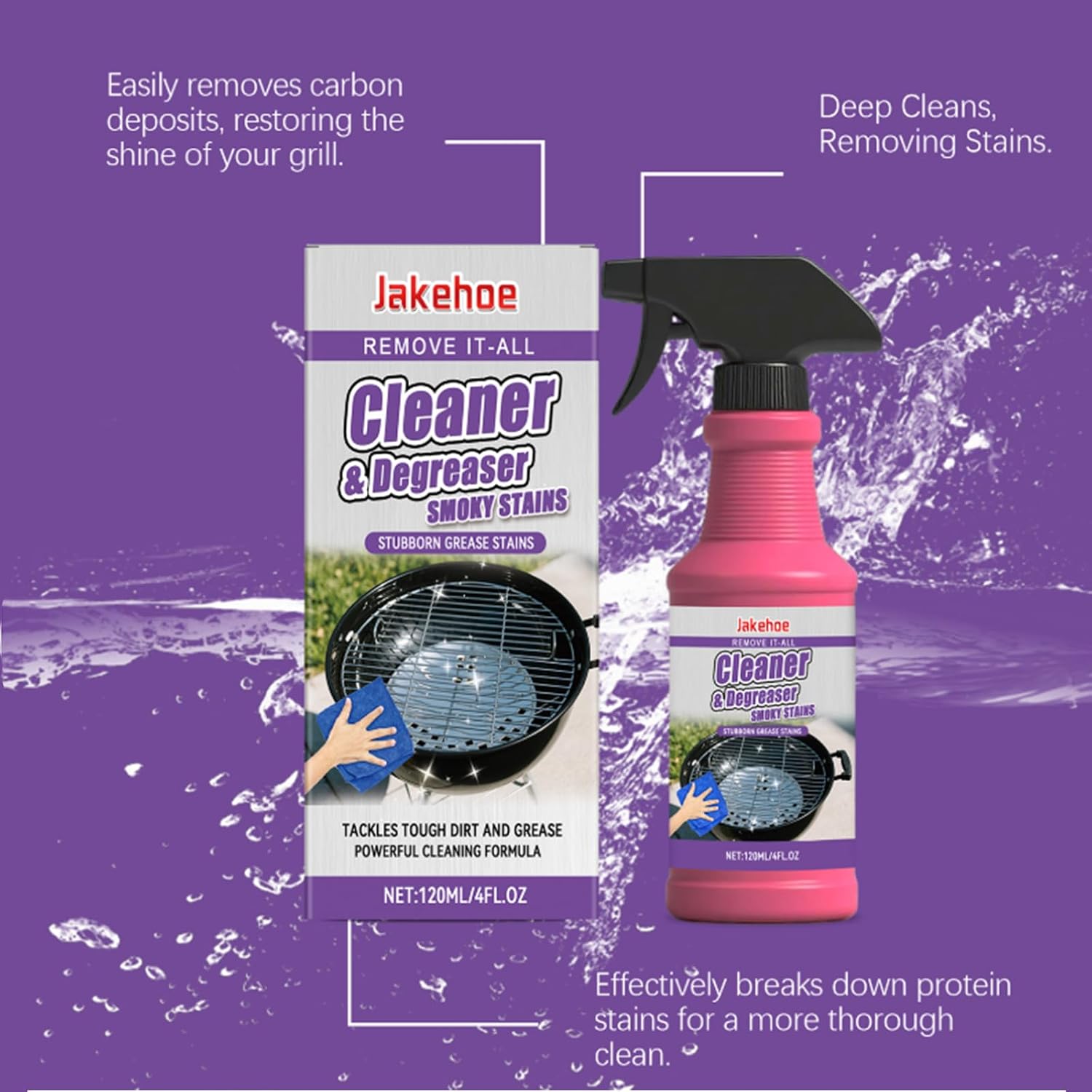 Heavy Duty BBQ Grill Cleaner and Degreaser Spray, Fast-Acting Foaming Formula for Burnt Food Grease Splatters, Professional Strength Outdoor Smoker Stove Top Drip Pan Residue Remover (3Pcs)