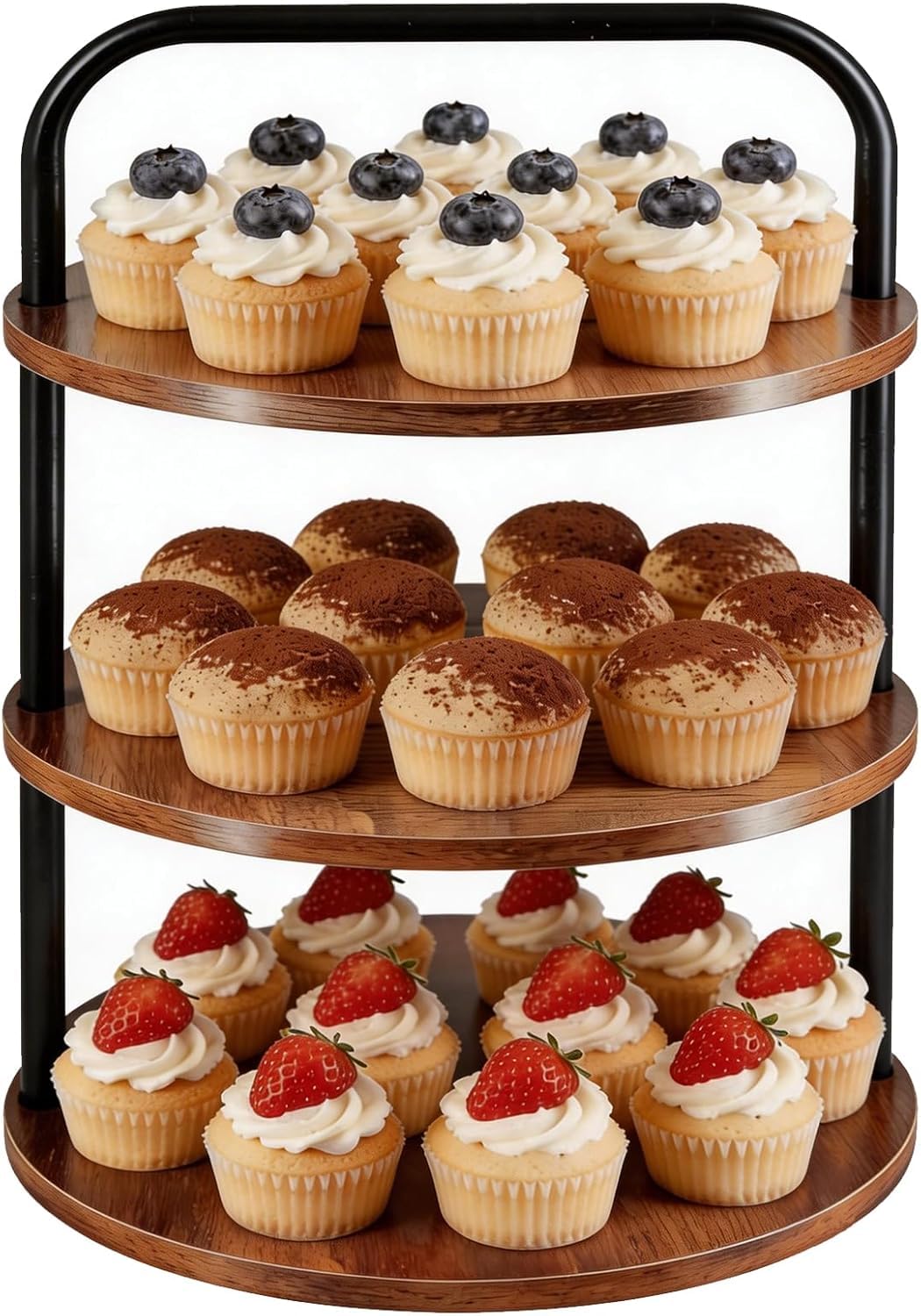 KAHEIGN 3 Tier Wooden Cupcake Stand, 30CM Round Cupcake Tower Tiered Display Stand Reusable Cake Dessert Holder for Wedding Birthday Baby Shower Halloween Party