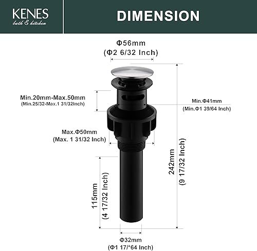 Miniatura 105 de KENES Desagüe desplegable de bronce aceitado para lavabo, tapón de drenaje para lavabo, montaje de drenaje de fregadero sin desbordamiento, anti