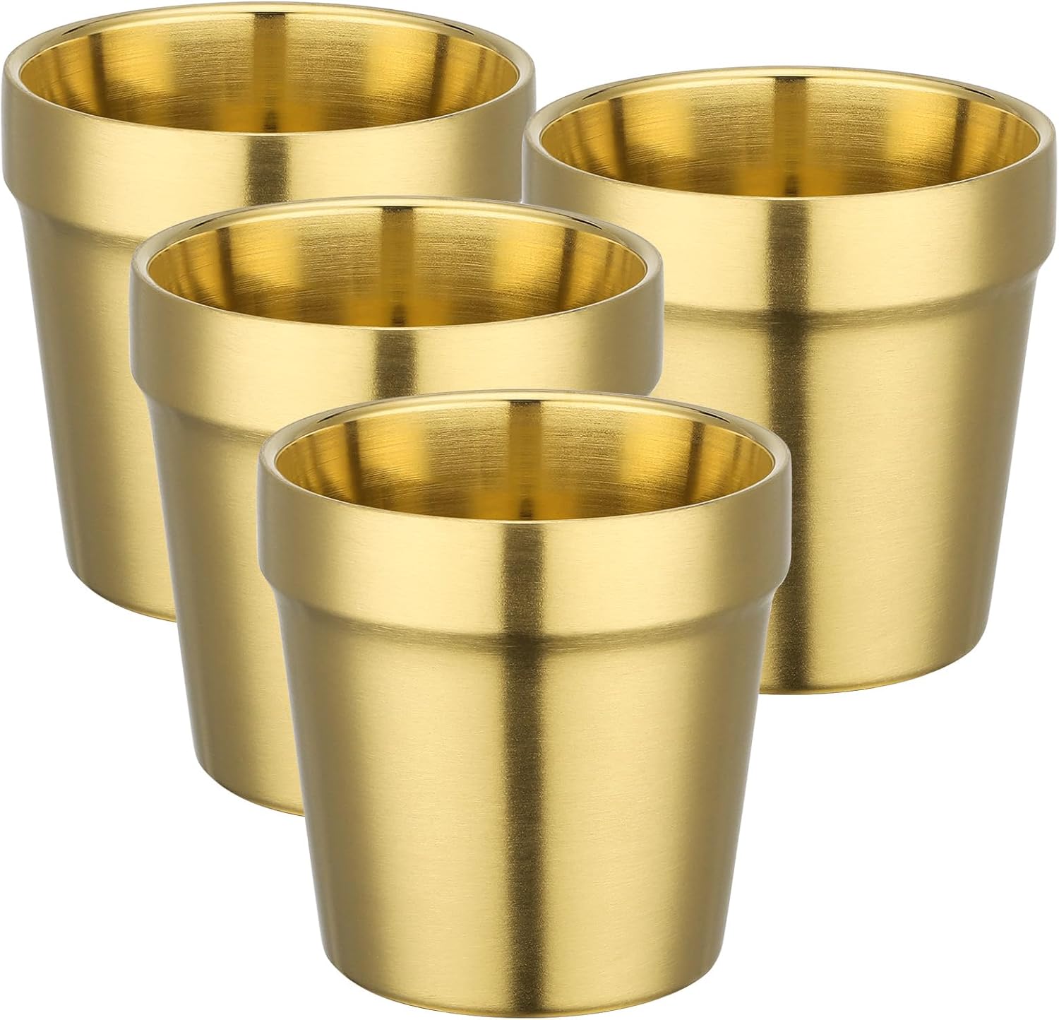 Beasea Mini Stainless Steel Cups, 6 oz Gold Metal Drinking Cups Set of 4, Stackable Double Wall 304 Stainless Steel Tumbler Small Metal Insulated Glasses for Home Restaurant Party Camping