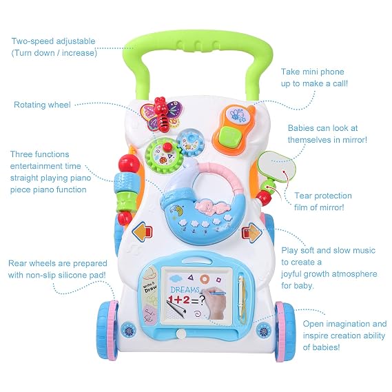 Cuterabit 2 in 1 Sit to Stand Baby Walker with Music and Light, Push Toys for Toddlers 1-3 for Learning to Walk, Baby Walking Toys 6 to 12 Months for Infants Babies Toddlers Boys Girls