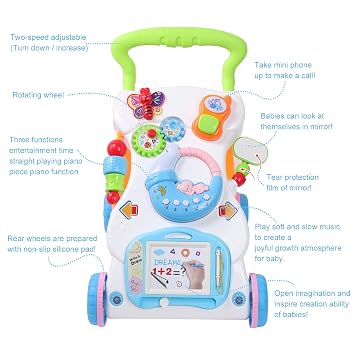 Cuterabit 2 in 1 Sit to Stand Baby Walker with Music and Light, Push Toys for Toddlers 1-3 for Learning to Walk, Baby Walking Toys 6 to 12 Months for Infants Babies Toddlers Boys Girls