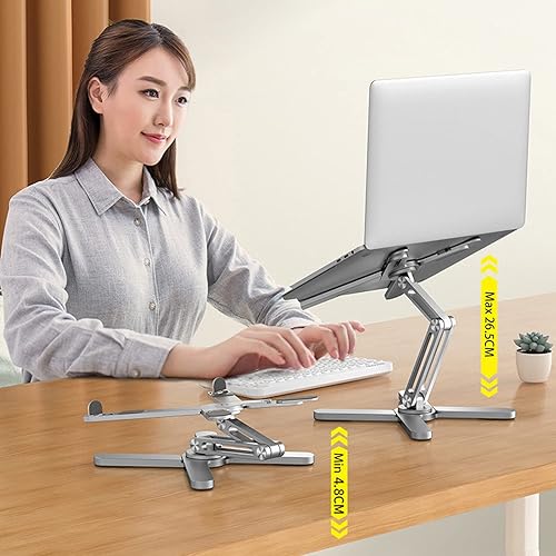 Miniatura 8 de GRAWIT Soporte ajustable para laptop con base giratoria de 360 grados, elevador portátil para escritorio, soporte plegable de aluminio para