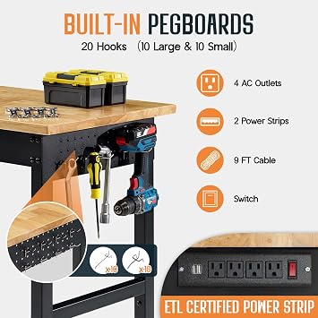 SPECRAFT 72-Inch Black Adjustable Heavy-Duty Workbench
