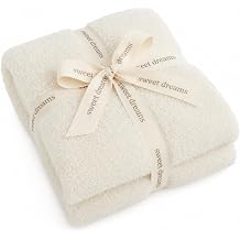 Unboxme Ivory Throw Blanket, 54 x 72 in, Soft Plush Fleece for Couch
