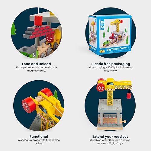 Miniatura 3 de Bigjigs Rail Grúa amarilla grande magnética - Otras marcas principales de carriles de madera son compatibles