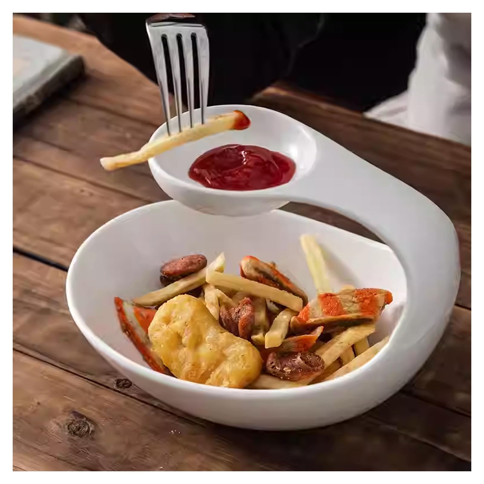Chip- und Dip-Schüssel-Set, handgefertigte Keramik-Snackschalen mit Griffen, 2-in-1-Design für Nachos, Dessert, Vorspeisen, elegante Servierschale