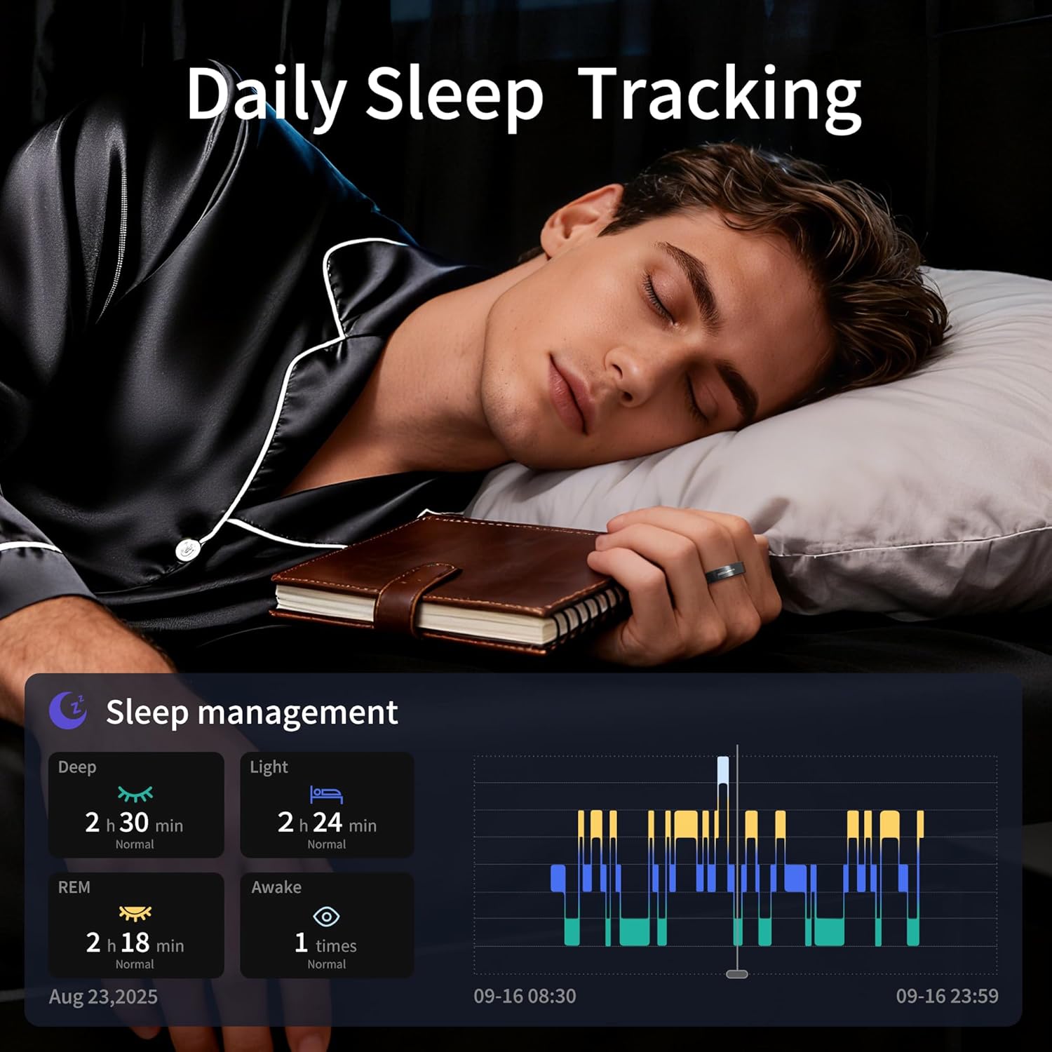 Ring Gen 1 Air, AI Smart Ring, Fitness/Sleep/Health Tracker, Vibration Reminder, No APP Fee, 6-Day Battery Life, Stress/Temp/Emotion/HR/SpO₂ Monitoring , for Android & iOS, Ceramic (Black, Size 8) - Image 4