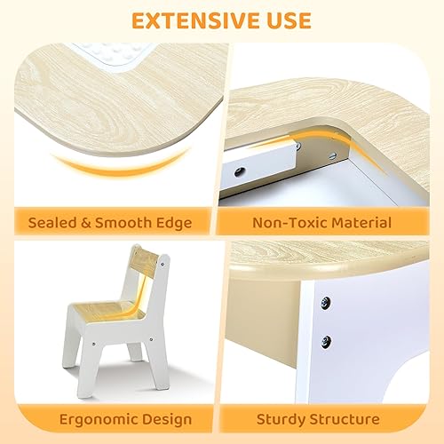 Miniatura 7 de JOYMOR Mesa y sillas para niños con almacenamiento, mesas 4 en 1, juego de mesa y silla para manualidades (tabla de bloques de construcción,