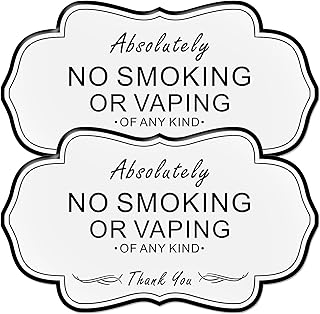 Absolutely No Smoking Vaping of Any Kind Signs,(2 Pack) RAMIEYOO Designer Acrylic Smoke Free Signs,Double Sided Tape,Easy Installation,Great for Home,Buiness,Indoor/Outdoor Use (White 7 * 4)