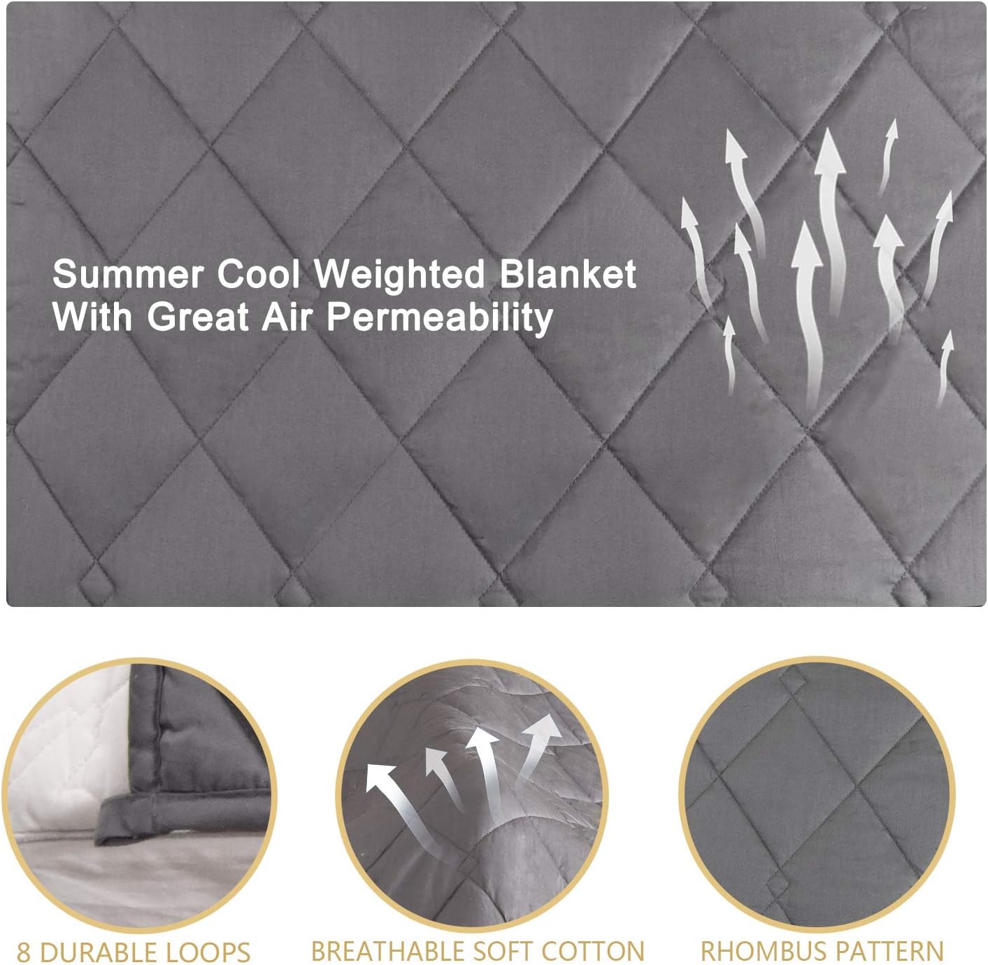 FAHUA Original Weighted Blanket 25 lbs 60"x80" Queen Size Adult Breathable Cotton Heavy Blanket with Glass Beads (Grey)