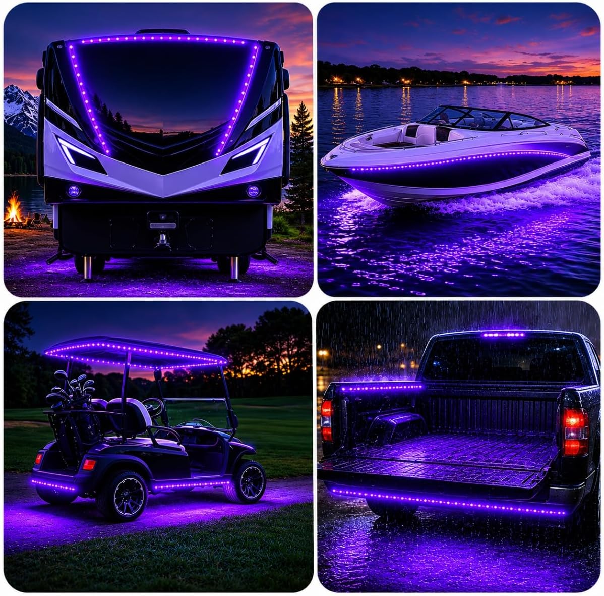 12V Marine Boat LED Light Strip, 2 Pack 6.56FT IP68 Fully Waterproof RV Front Cap Lights, Golf Cart Underglow Roof Lights Strip for Truck ATV UTV SUV Car Pickup Trailer, Cuttable, UV Blacklight