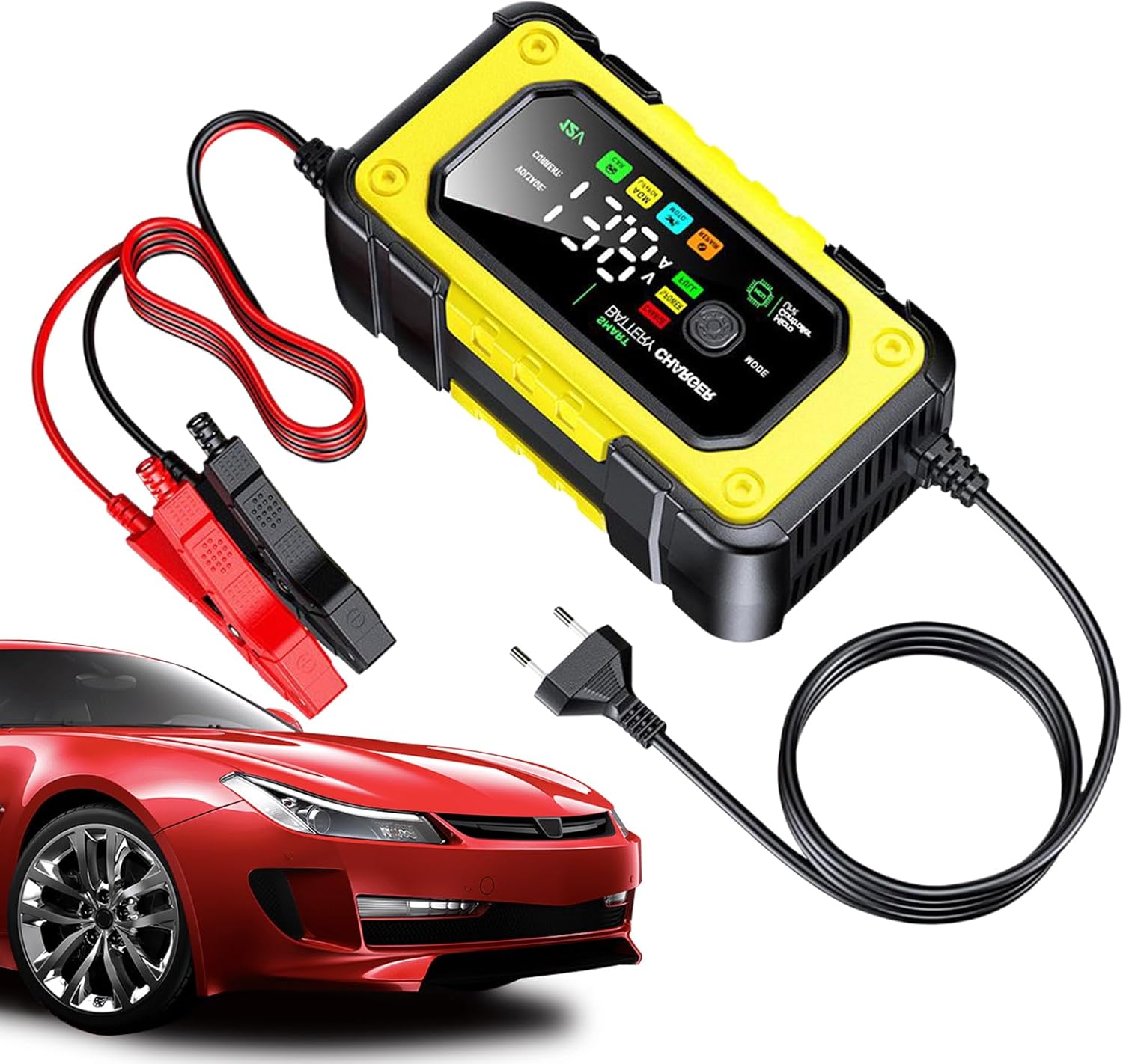 Cargadores De Baterías De Coche | Cargador De Batería 12V Y 7A para Automóvil | Dispositivo Inflador con Pantalla LCD A Color para Vehículos Marina Camión Garaje | para uso en exteriores y talleres