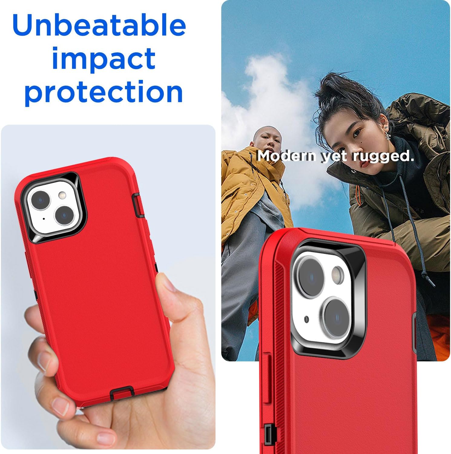 AICase for iPhone 13/iPhone 14 Case(6.1'') with Glass Screen Protector,Heavy Duty Drop Protection Full Body Rugged Shockproof/Dust Proof Military Protective Tough Durable 13/14 6.1''_3, Red Protector - Image 4