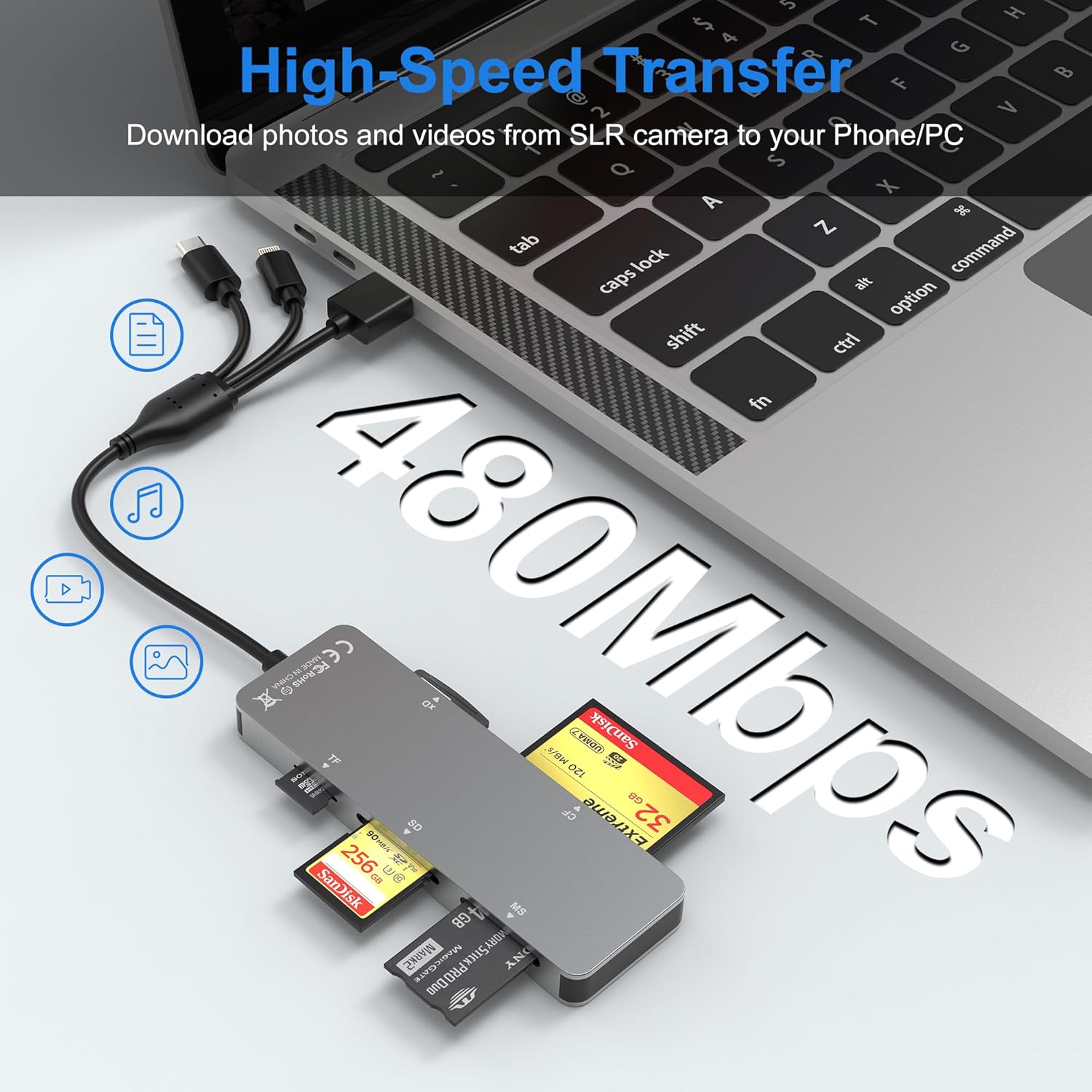 Memory Stick Pro Duo Adapter for iPhone/USB C/PC - Aluminum 5 in 1 SD/TF/CF/MS/XD Picture Card Reader, Multi Memory Card Reader USB C Lightning OTG Adapter Memory Stick Pro Duo Mark 2 Adapter - Image 6