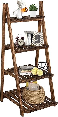 Babion Estante de escalera, estante de escalera de 4 niveles, estante de madera para plantas, estantería de escalera, estante de almacenamiento para