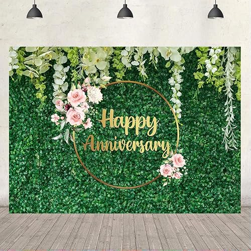 Miniatura 9 de Ticuenicoa Telón de fondo floral de feliz aniversario de 7 x 5 pies para decoración de fiesta de cumpleaños de boda de 10 años 50 años, decoración