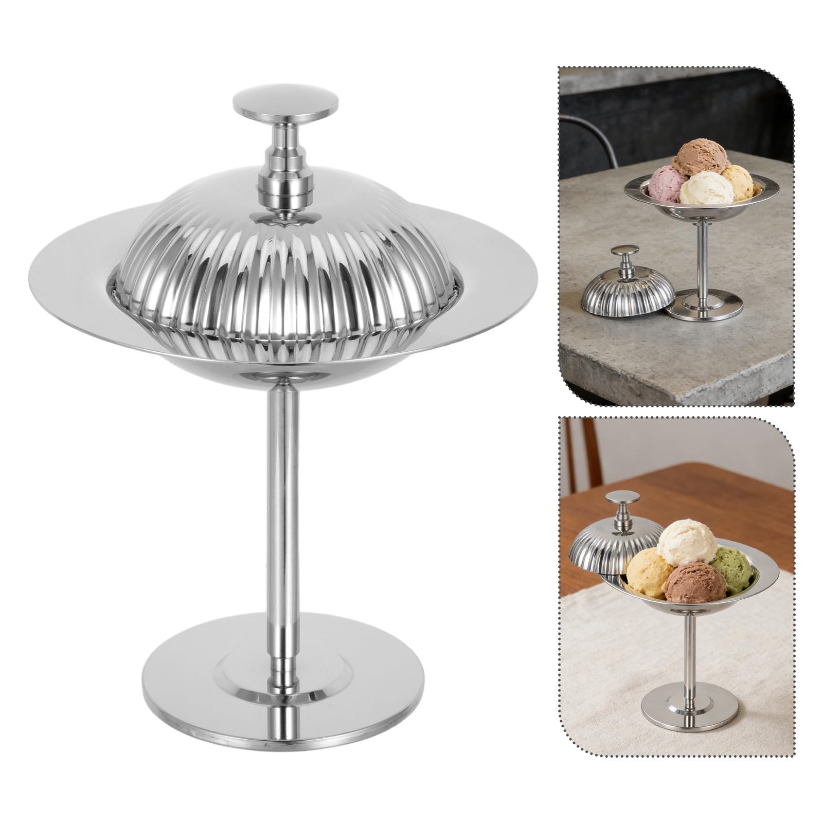 Tazón de Postre de Acero Inoxidable Base Elegante y Reutilizable para Fiesta Verano, Adecuado para Servir Helados y Postres en Celebraciones
