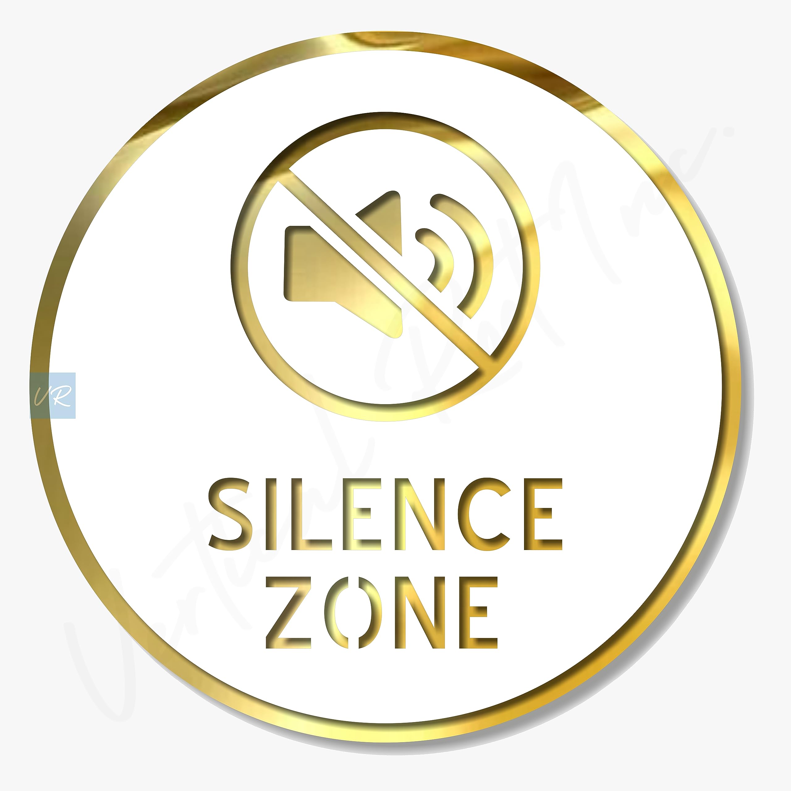 Vertical Root Inc® Premium White Gold Finish Acrylic Silent Zone Door Sign Easy to Mount Self-Adhesive Tape Signage for Hotel Office Resort Society Corporate Business Hospital