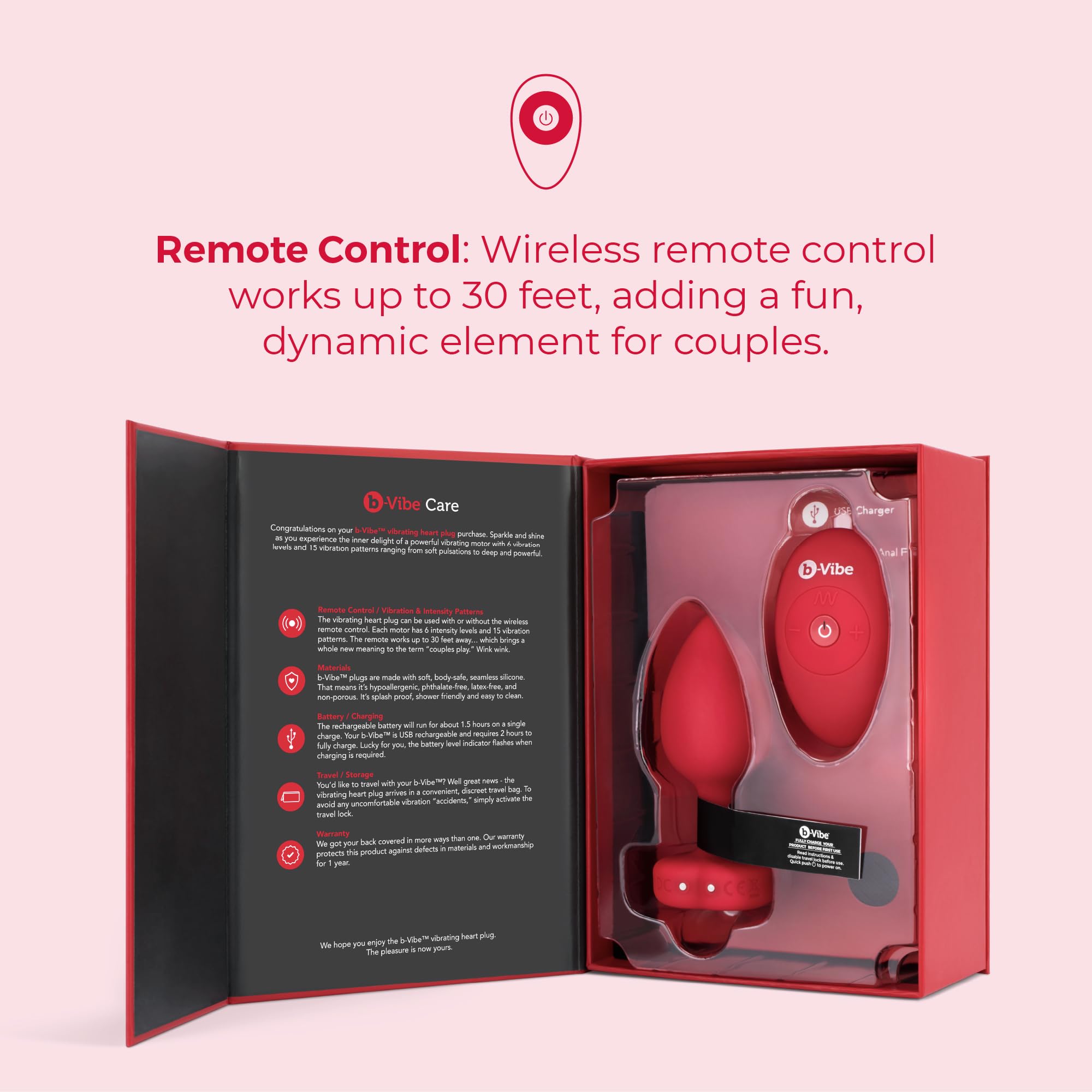 B-Vibe Vibrating Heart Plug Anali Rosso 10,5 cm