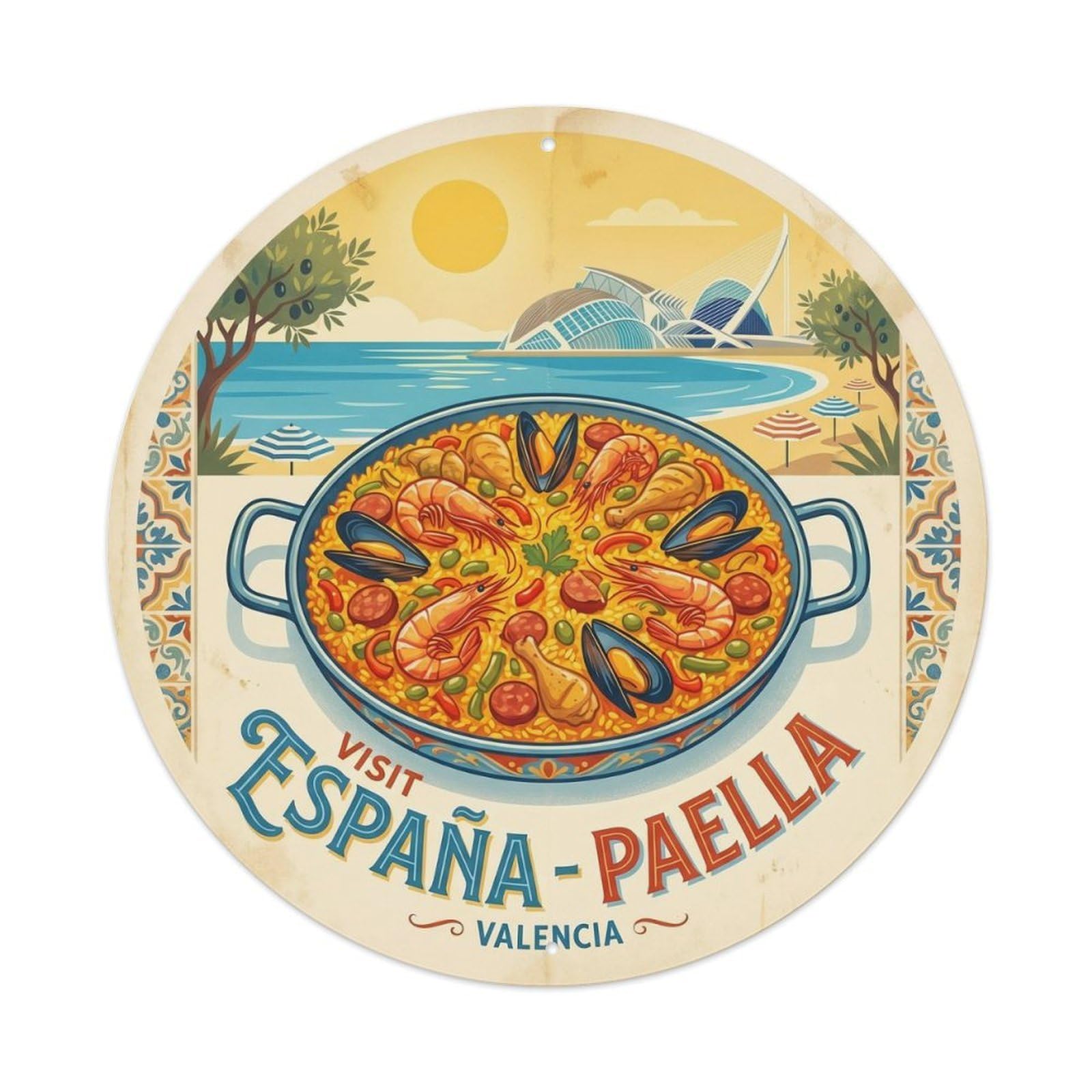 Paella Seafood Rice Travel Cuisine Spanish Food Metal Tin Sign