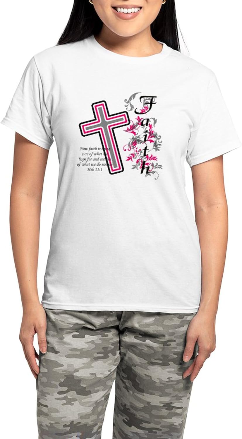 CafePress Faith with Cross Women's Light Pajamas Women's Novelty Cotton Pajama Set, Comfortable PJ Sleepwear