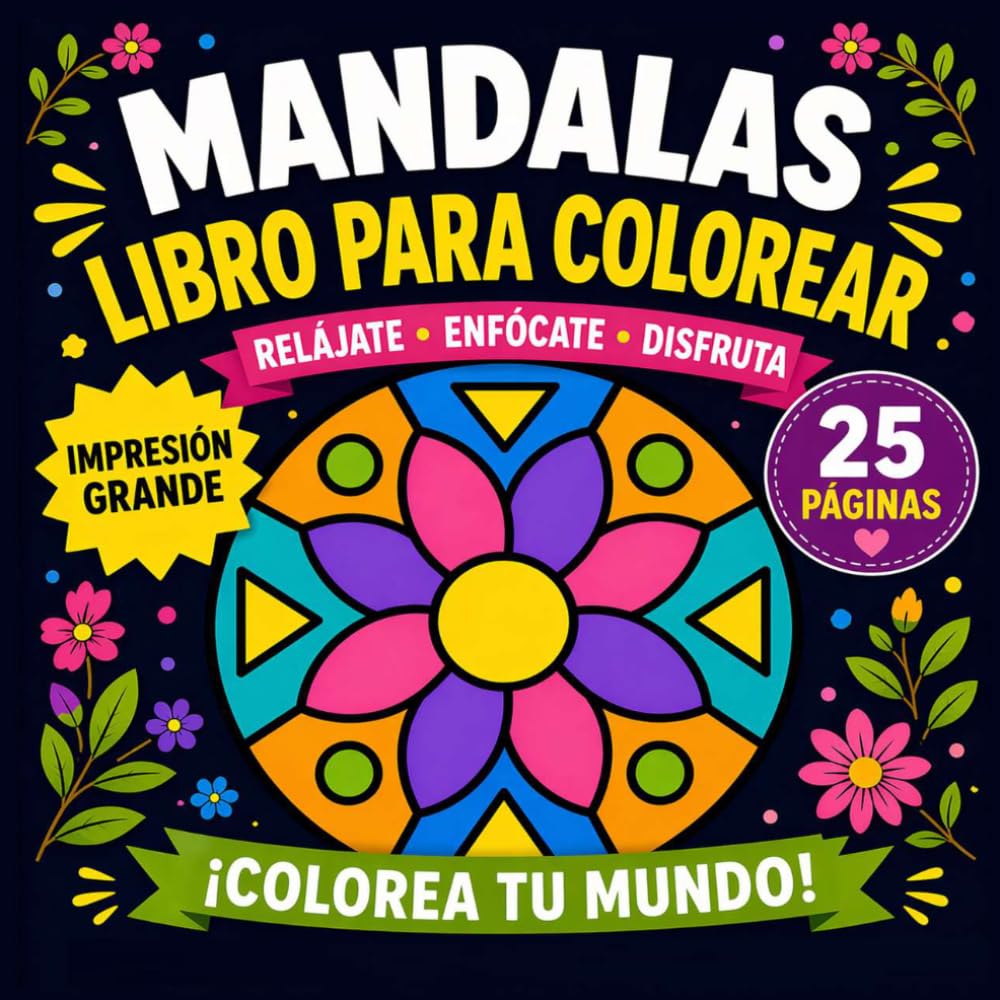 Letra Grande Mándalas Libro para Colorear: 25 mandalas simples para la relajación y el alivio del estrés | Ilustraciones para colorear para adultos y personas mayores | Gran formato, 8.5x8.5 pulgadas