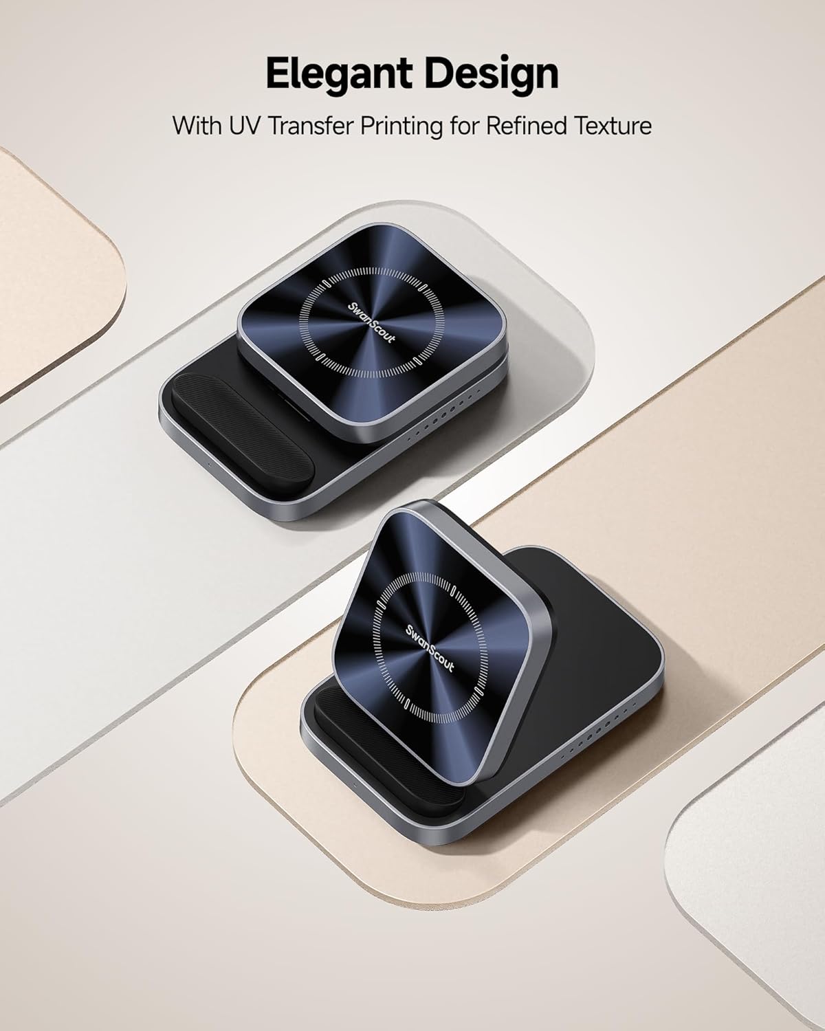 SwanScout Wireless Charger Stand for Samsung Galaxy S25 Ultra/S25/S24/S23, for iPhone 17/Air/16/15/14/13/12, for Google Pixel 9/9a/8/7/6, Horizontal Charging Only, SwanScout 508 (No Adapter)