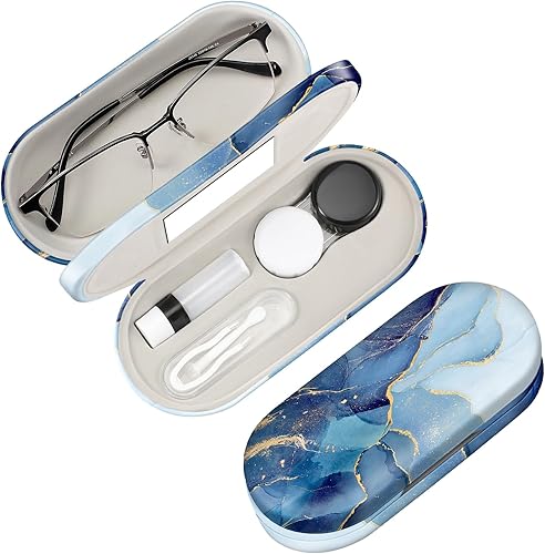 Miniatura 1 de Fintie Funda para lentes de contacto 2 en 1 y funda para gafas, funda de viaje portátil de doble cara para lentes de contacto con espejo integrado,