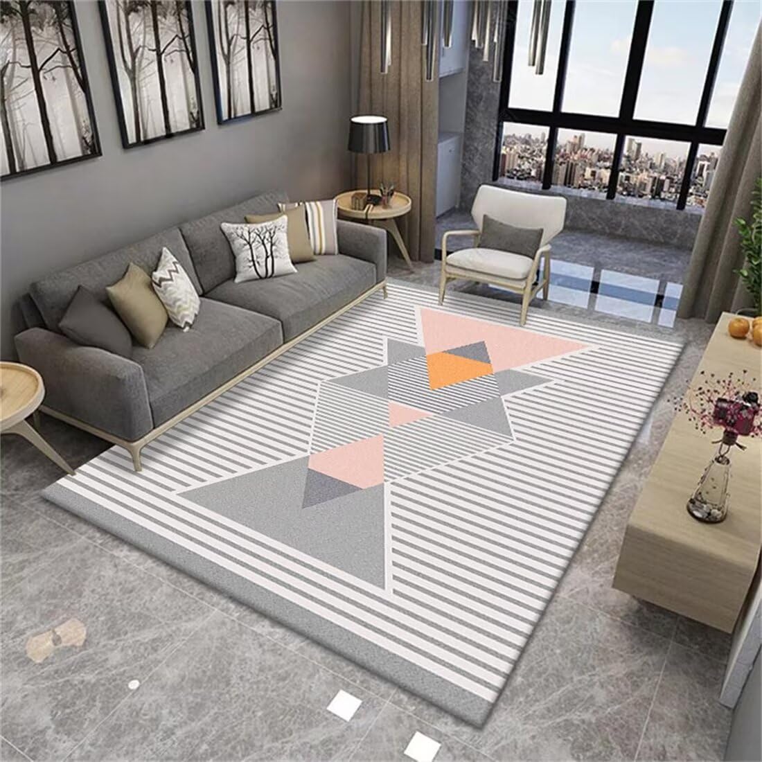 Tapis de couloir géométrique 50x70 cm antisalissure pour salon