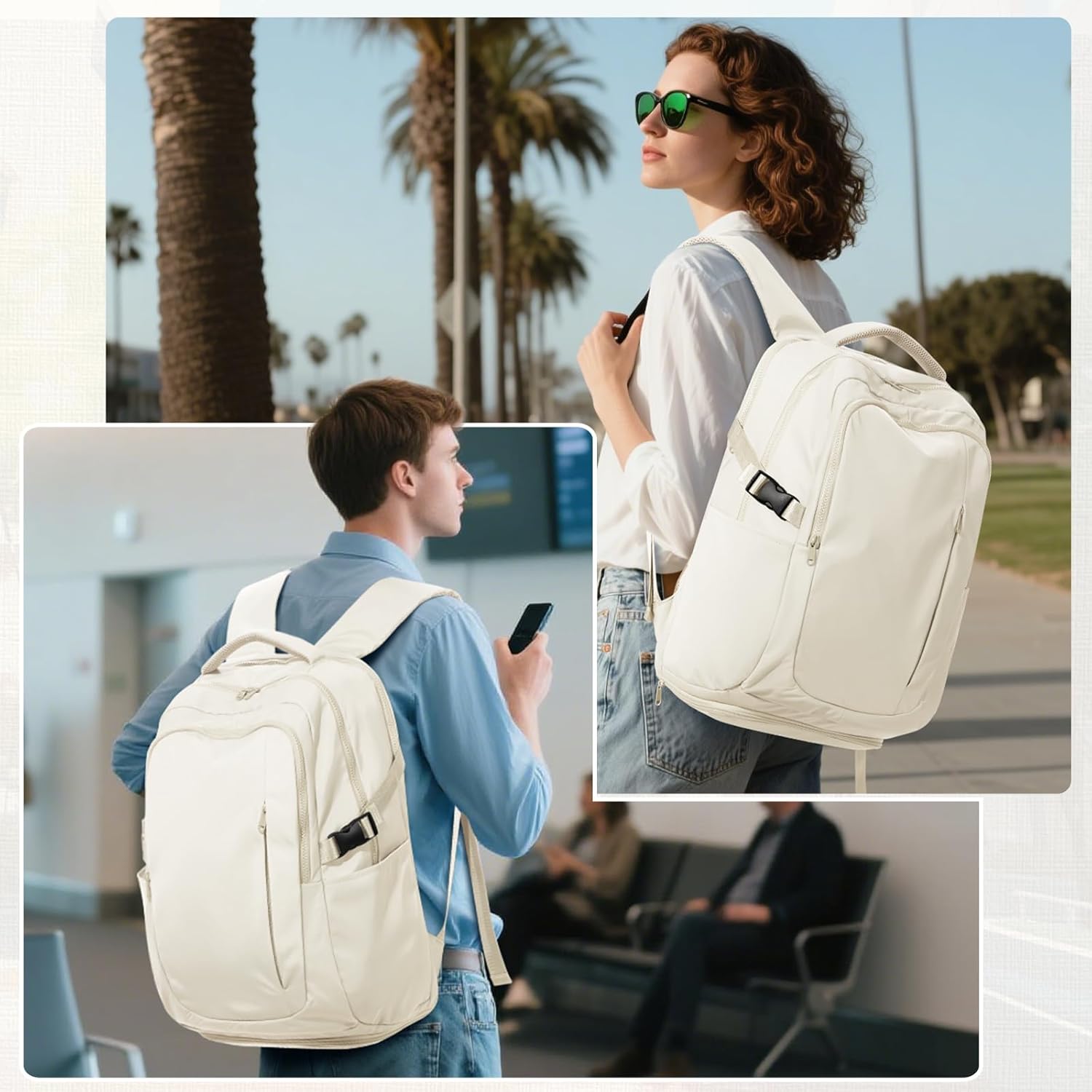 Travel Backpack with 2 Pack Vacuum Bags and Hand Pump, Personal item Backpacks Vacuum Storage Bags for Women Men, Travel Essentials Space Saving Compression Bag for Backpack,Luggage,Suitcase, Beige - Image 8