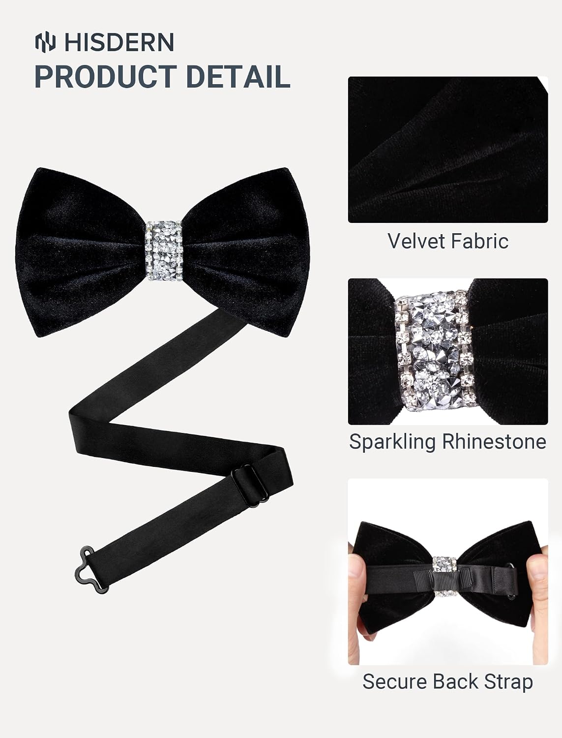HISDERN Velvet Bow Ties for Men Pre-Tied Adjustable Bow Tie Formal Tuxedo Bowtie for Wedding