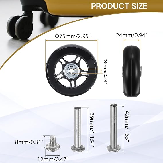 HIPICCO Luggage Suitcase Replacement Wheels, 75x24mm Caster Repair Kit